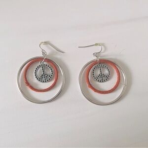 Boho Festival Peace Sign Dangle Multi Hoop Earrings- Pierced Ears